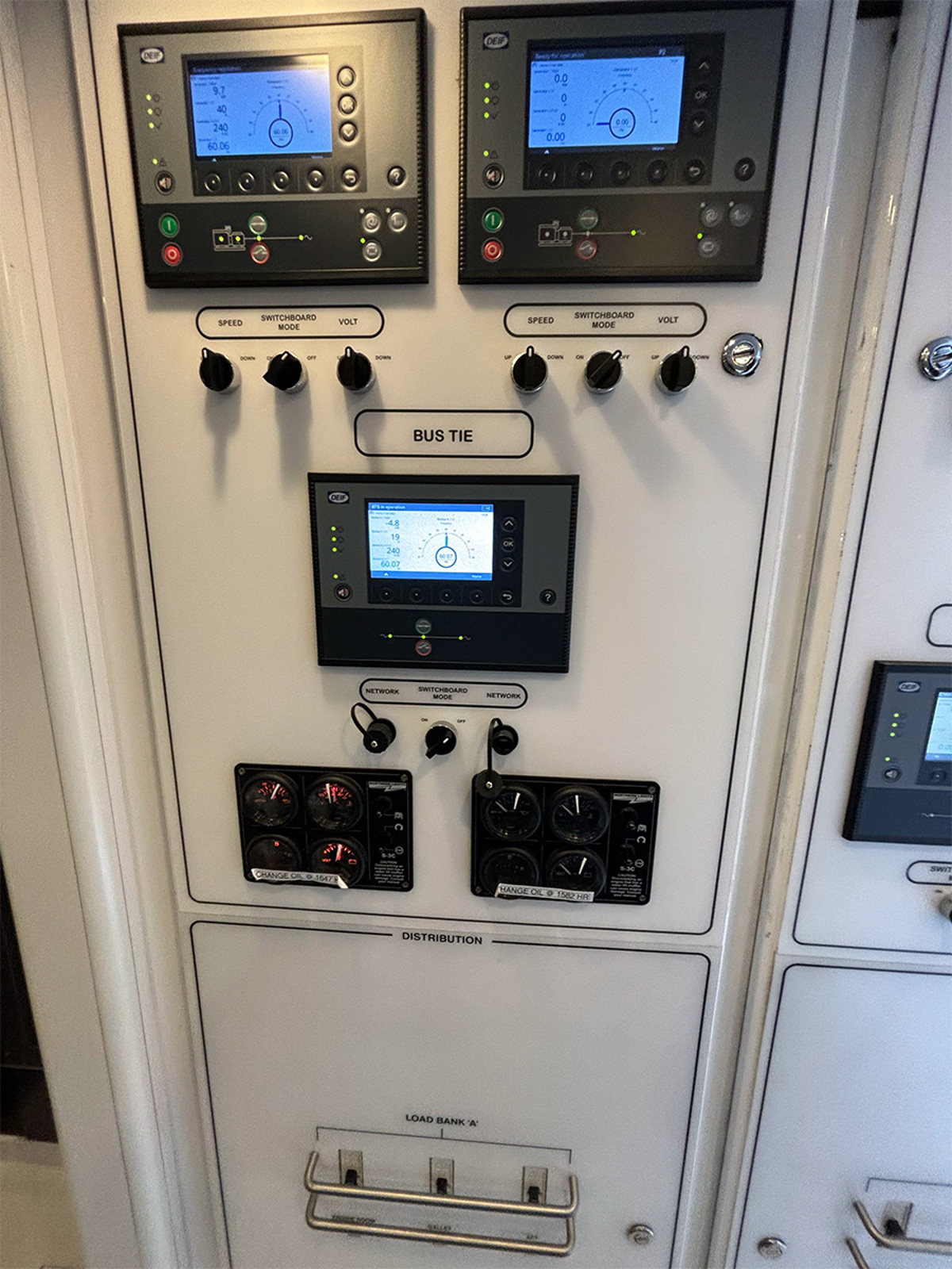 DEIF PPM 300 controllers installed by J&A Marine Electric on a 106’ long-range luxury cruiser