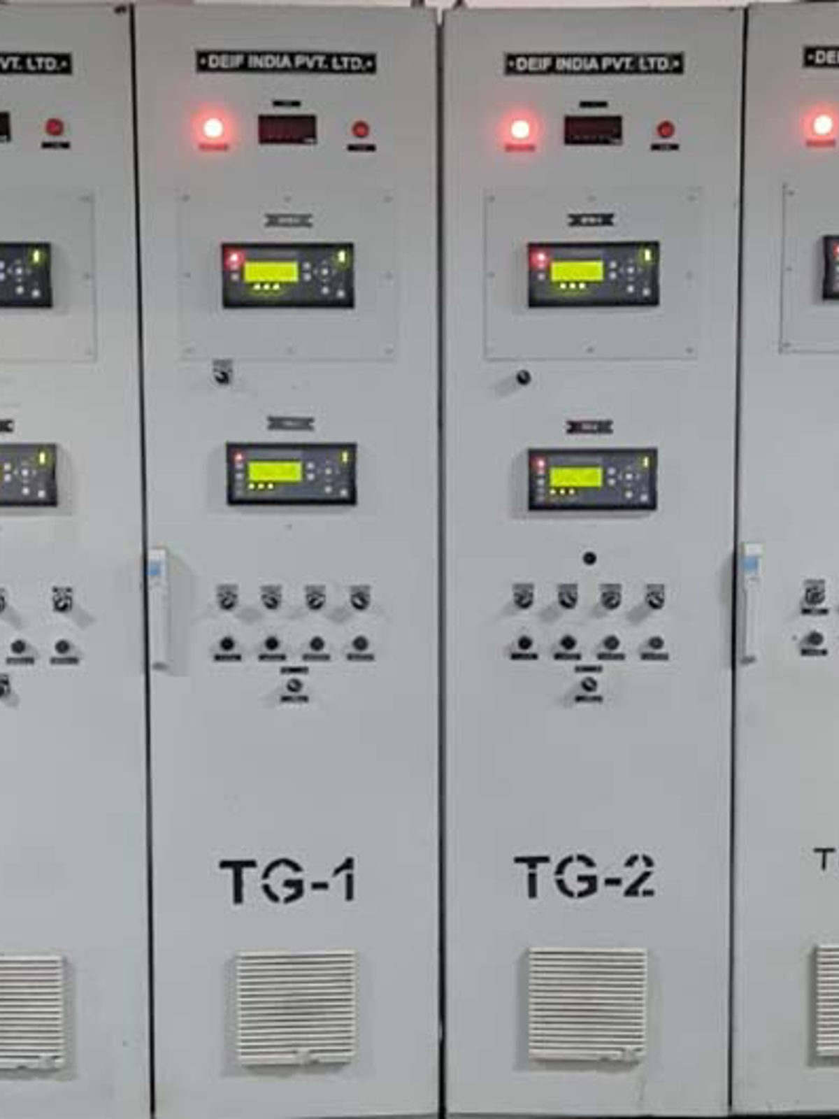 DEIF AGC-4 controllers in a switchboard at Singhal Enterprises